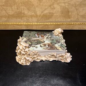 Vtg 2003 Porcelain Trinket Box Bev Doolittle The Forest Has Eyes Thailand